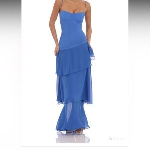 Lucy in the Sky Long Ruffle Maxi Dress in Blue